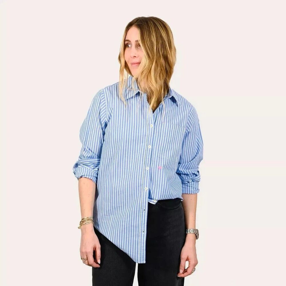 Kerri Rosenthal Mia Shirt Tunic Top Buttondown Stripe Printed Cotton L 284804